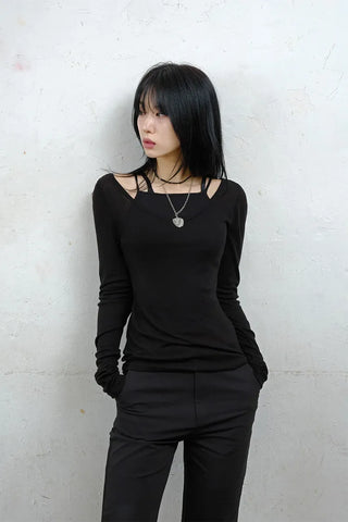 Raw Tencel V-neck Long Sleeve Tee