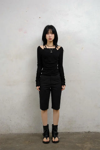 Raw Tencel V-neck Long Sleeve Tee