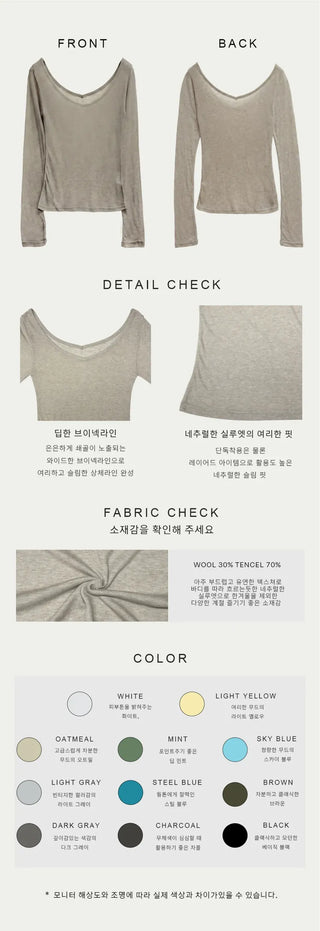 Raw Tencel V-neck Long Sleeve Tee