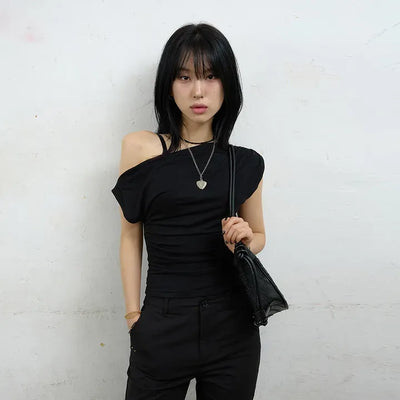 Rayon Asymmetrical Shirred Tee