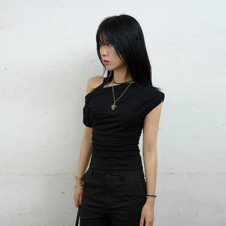 Rayon Asymmetrical Shirred Tee
