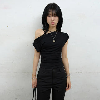 Rayon Asymmetrical Shirred Tee