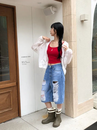 Daily Ribbed Sleeveless with Built-in Cap