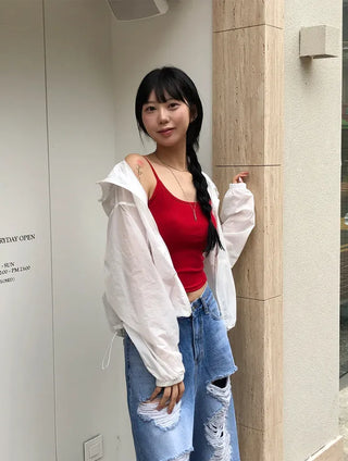 Daily Ribbed Sleeveless with Built-in Cap