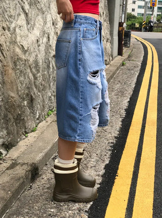 Distressed Bermuda Denim