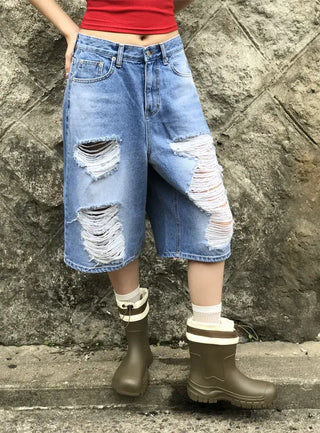 Distressed Bermuda Denim