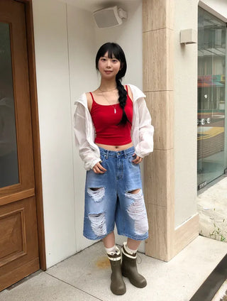Distressed Bermuda Denim