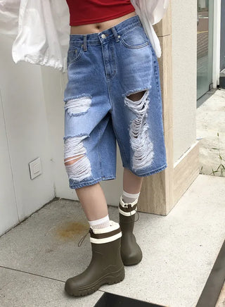Distressed Bermuda Denim