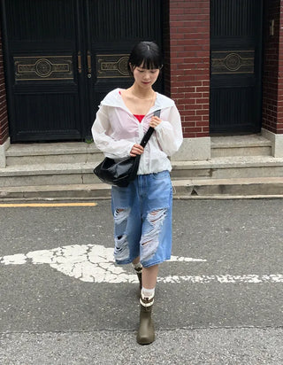 Distressed Bermuda Denim