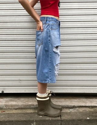 Distressed Bermuda Denim