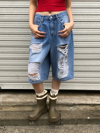 Distressed Bermuda Denim
