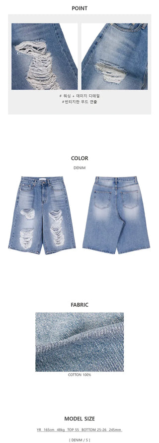 Distressed Bermuda Denim