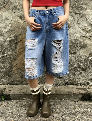 Distressed Bermuda Denim