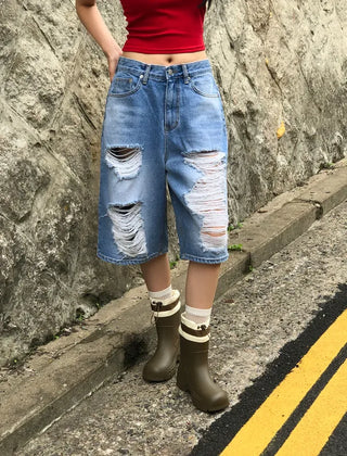 Distressed Bermuda Denim