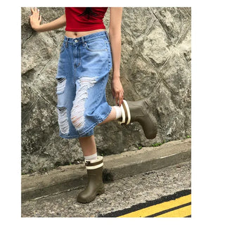 Distressed Bermuda Denim