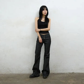 Out-button striped pants