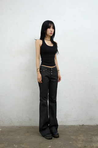 Out-button striped pants