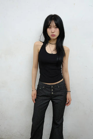 Out-button striped pants