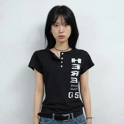 Here Henley Neck Short Sleeve Tee