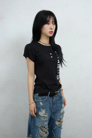 Here Henley Neck Short Sleeve Tee