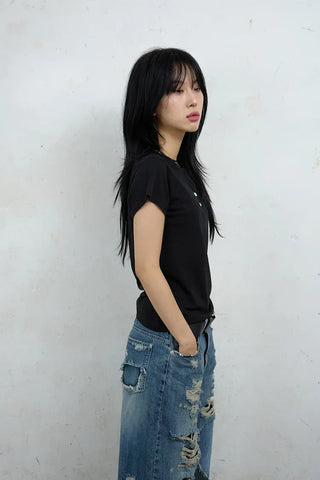 Here Henley Neck Short Sleeve Tee
