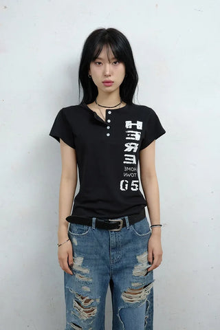 Here Henley Neck Short Sleeve Tee
