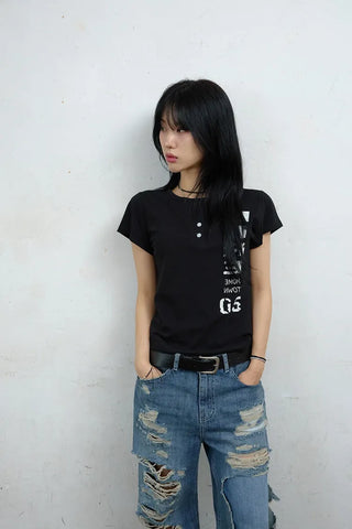 Here Henley Neck Short Sleeve Tee