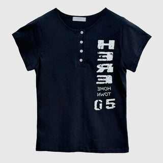 Here Henley Neck Short Sleeve Tee