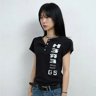 Here Henley Neck Short Sleeve Tee