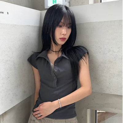 Noir Double Collar Short Sleeve T-shirt