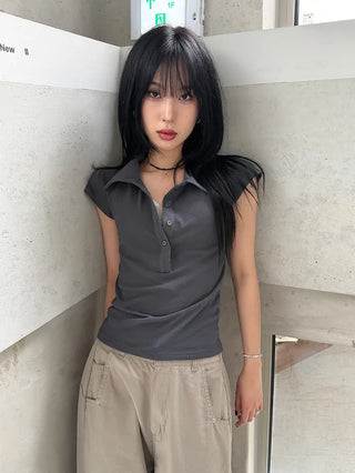 Noir Double Collar Short Sleeve T-shirt