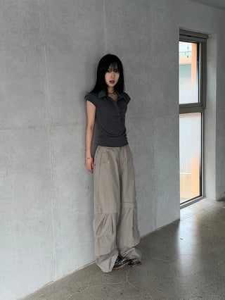 Noir Double Collar Short Sleeve T-shirt