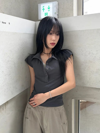 Noir Double Collar Short Sleeve T-shirt