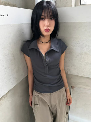 Noir Double Collar Short Sleeve T-shirt