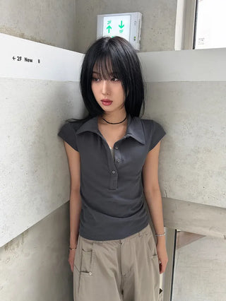 Noir Double Collar Short Sleeve T-shirt