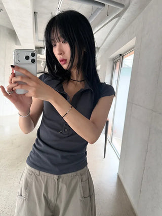 Noir Double Collar Short Sleeve T-shirt