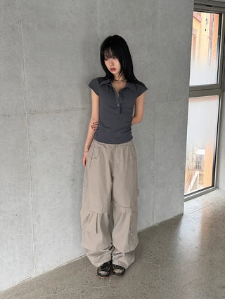 Noir Double Collar Short Sleeve T-shirt