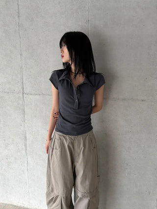 Noir Double Collar Short Sleeve T-shirt