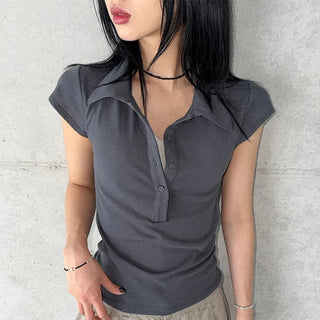 Noir Double Collar Short Sleeve T-shirt