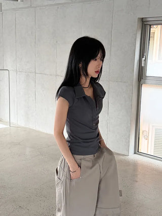 Noir Double Collar Short Sleeve T-shirt