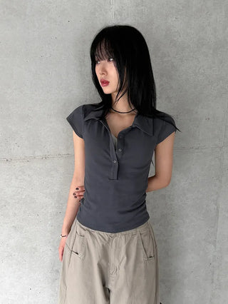 Noir Double Collar Short Sleeve T-shirt
