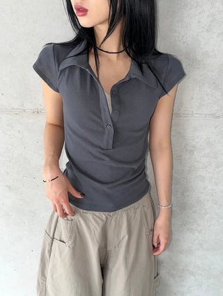 Noir Double Collar Short Sleeve T-shirt