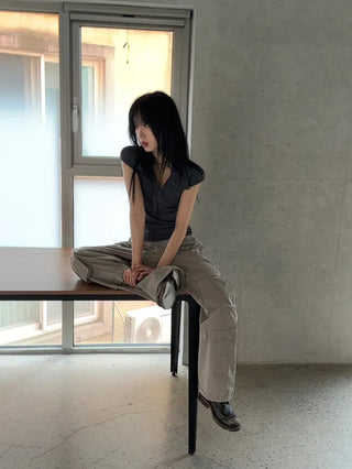 Noir Double Collar Short Sleeve T-shirt
