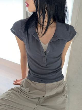 Noir Double Collar Short Sleeve T-shirt