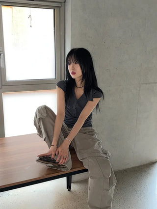 Noir Double Collar Short Sleeve T-shirt