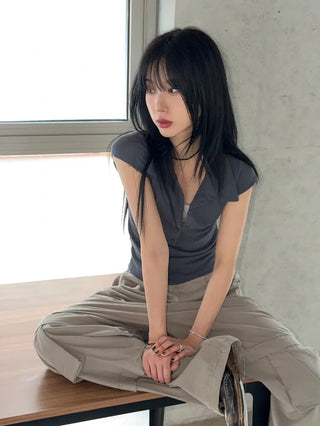Noir Double Collar Short Sleeve T-shirt