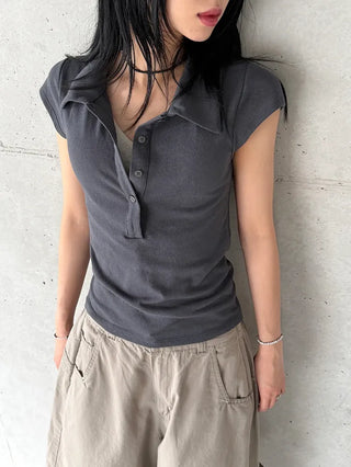 Noir Double Collar Short Sleeve T-shirt