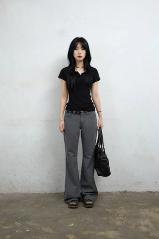 Four-eyelet collar short-sleeve tee