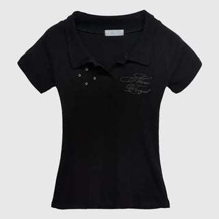 Four-eyelet collar short-sleeve tee