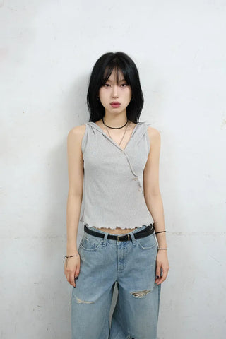 Maroon Button Sleeveless
